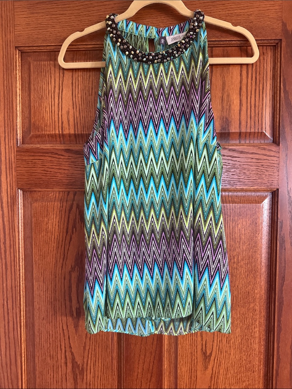 Jennifer Lopez Beaded Chevron Halter Tank - Blue, Green & Purple